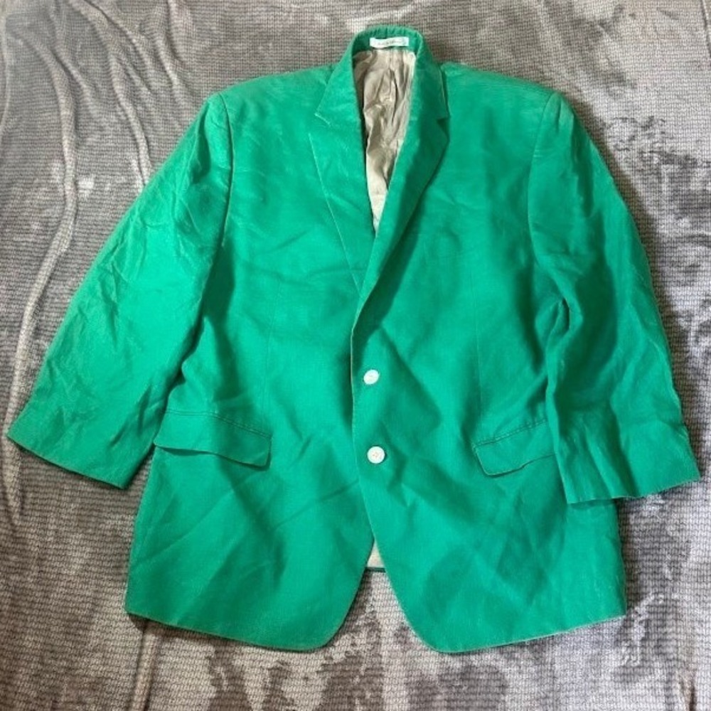 Lauren Ralph Lauren Mens Kelly Green 100% Linen 2 Button Blazer Sport Coat 46R